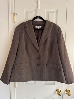 Jones Studio Separates Brown Herringbone Blazer Jacket 22W Plus Size
